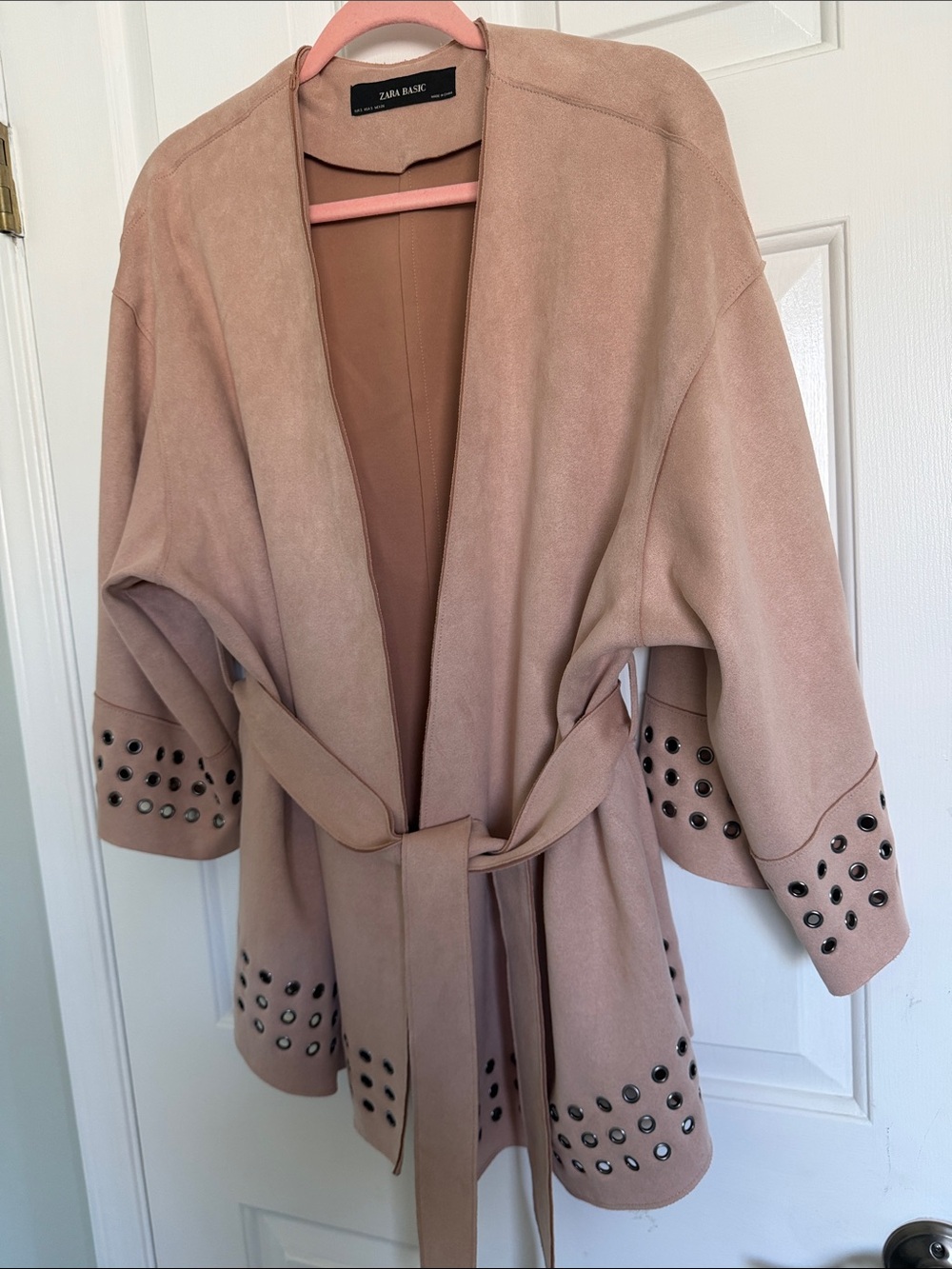 Zara Beige/Taupe Open Front Studded Coat